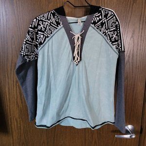 BOHO CHIC BKE Striped Mint and Black Hoodie Size Large